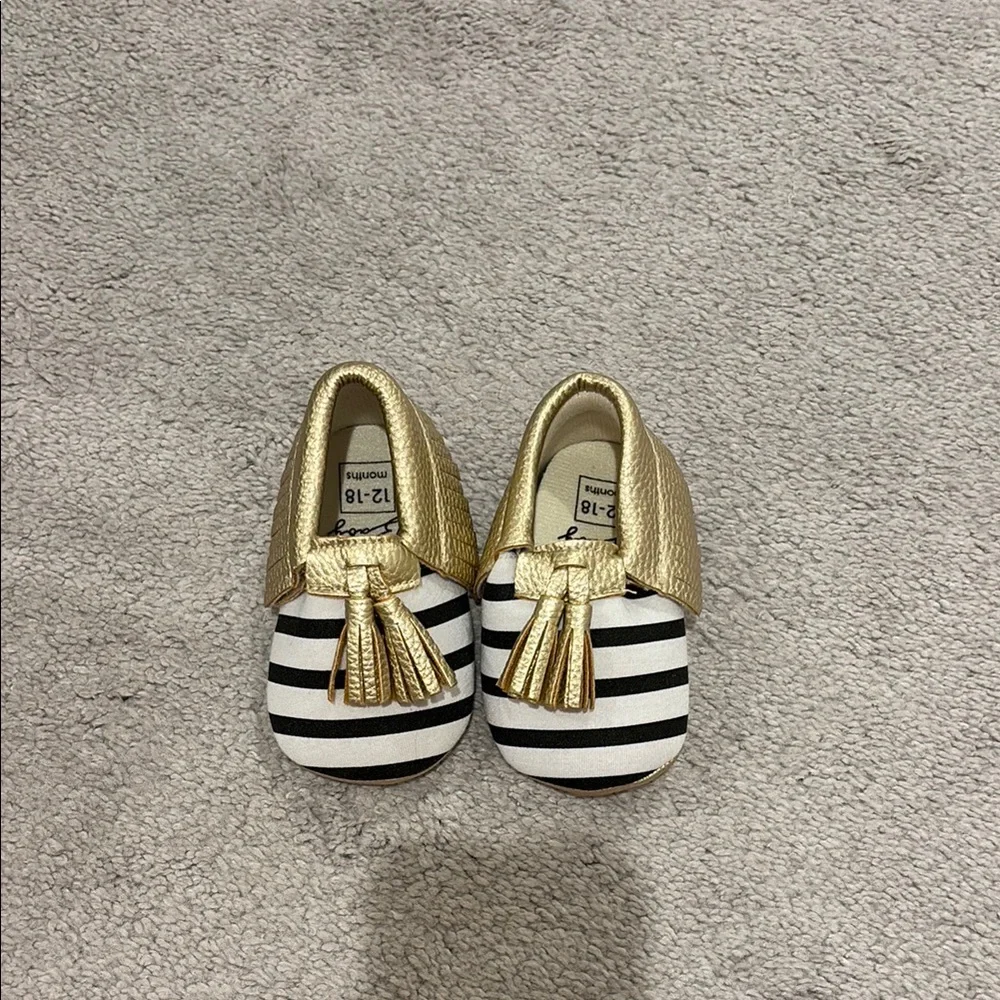 Gold and Black Striped Kids Moccasins